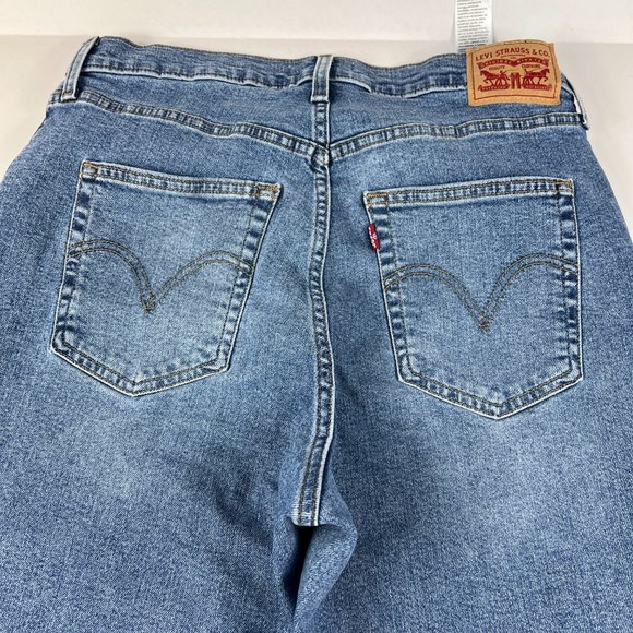 Levi's Jean Women 32 High Waisted Crop Flare Nip At the Bud Blue Stretch Denim - Picture 9 of 16